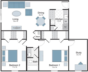 Napoleon - Two Bedroom / One Bath floor plan