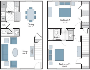 Prytania - Two Bedroom / 1.5 Bath floor plan