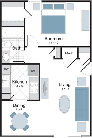 Azalea - One Bedroom / One Bath floor plan