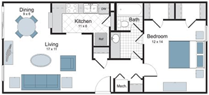Gardenia - One Bedroom / One Bath floor plan