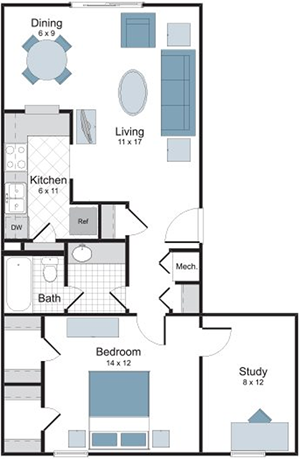 Hibiscus - One Bedroom / One Bath floor plan