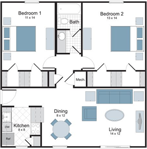 Esplanade - Two Bedroom / One Bath floor plan